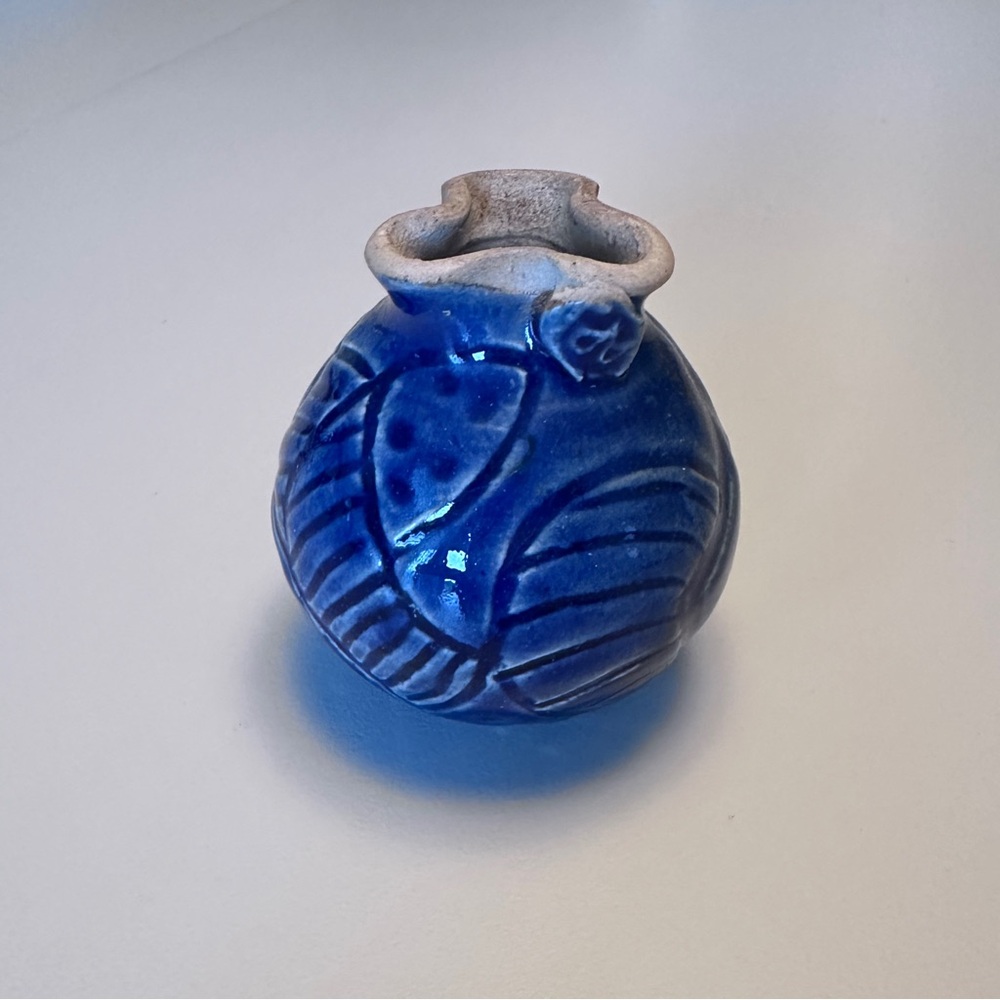 Miniature Blue Pottery Vase 3.5”h - Cobolt Blue